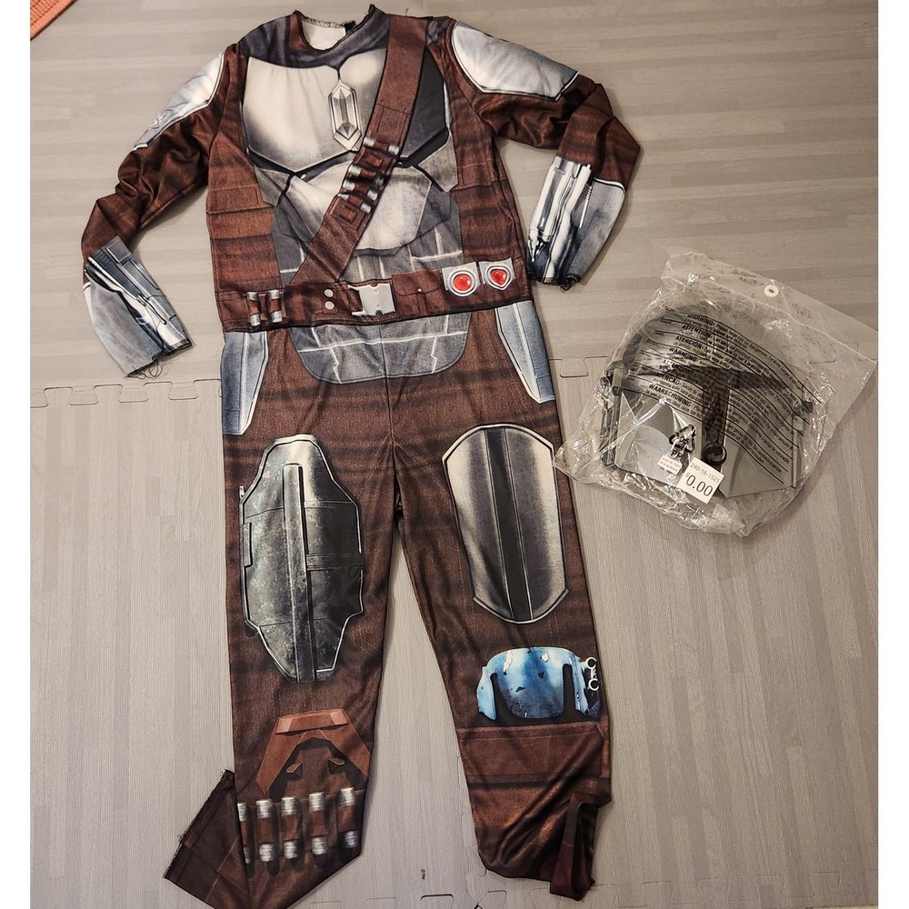 Star Wars The Mandalorian Beskar Armor Costume Jumpsuit Mask Youth Large 10/12